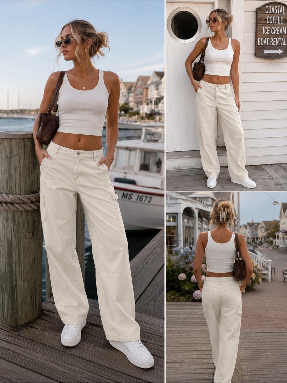American Eagle Y2K Cream Utility Cargo Pants | Minimalist Neutral Aesthetic ✨4